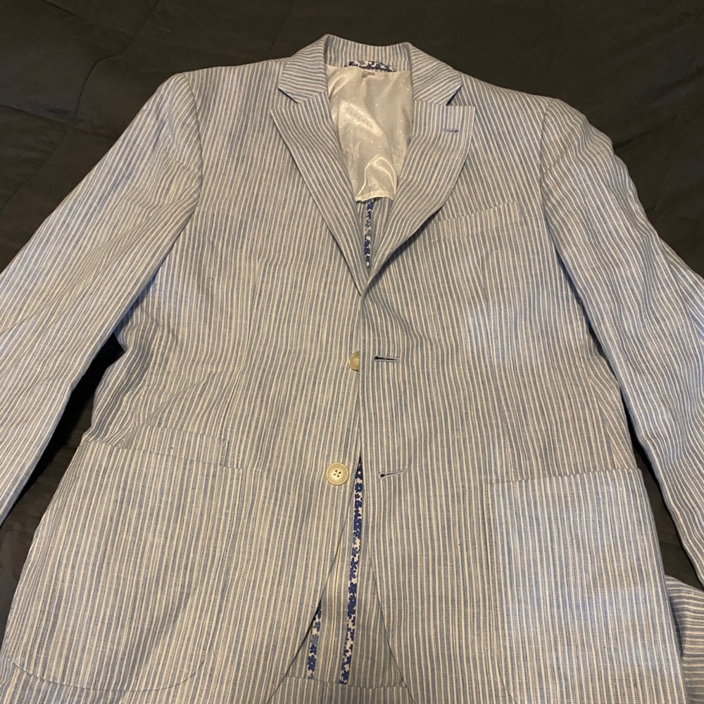 38R men’s blazer. Baby Blue / White. Clean Stripes